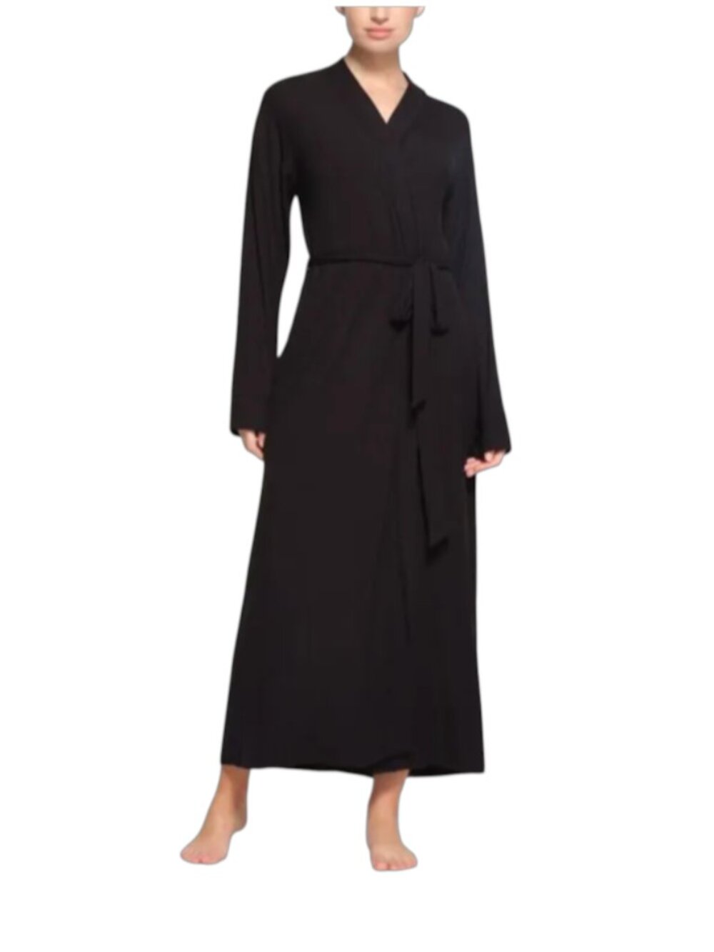 SKIMS Ribbed Cozy Knit Robe Womens 2X Black Onyx Belted Long Sleeve Long Unisex